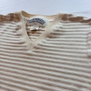 Blue Willi's Denmark Cotton Linen Striped V-Neck Long Sleeve Top Tan Cream L